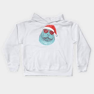 manatee in a Christmas hat distressed Kids Hoodie